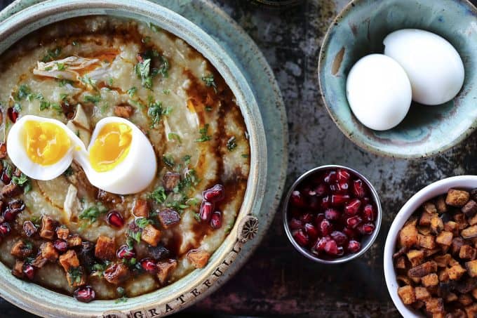 Leftover Thanksgiving Rice Porridge made with your picked over Thanksgiving turkey carcass, some water, some rice, and some soy sauce. It's magic.