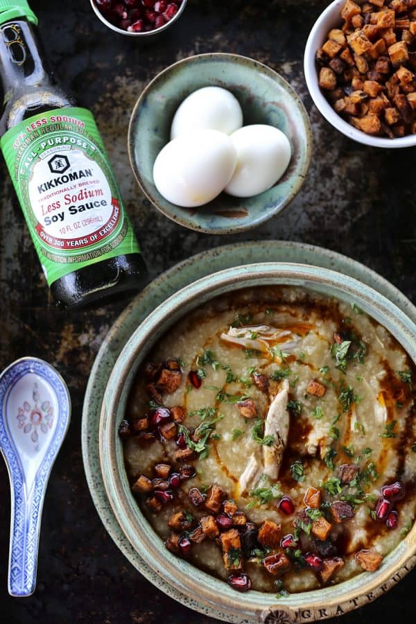 Leftover Thanksgiving Rice Porridge made with your picked over Thanksgiving turkey carcass, some water, some rice, and some soy sauce. It's magic.