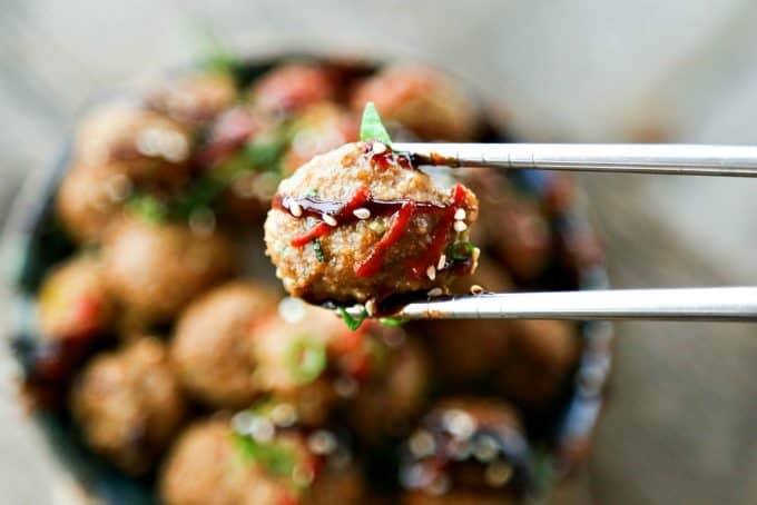 Fragrant, flavourful, ginger and hoisin flavoured baked Asian Turkey Meatballs from foodiewithfamily.com. Make a big batch to eat now and freeze for later!