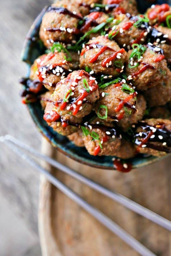 Fragrant, flavourful, ginger and hoisin flavoured baked Asian Turkey Meatballs from foodiewithfamily.com. Make a big batch to eat now and freeze for later!