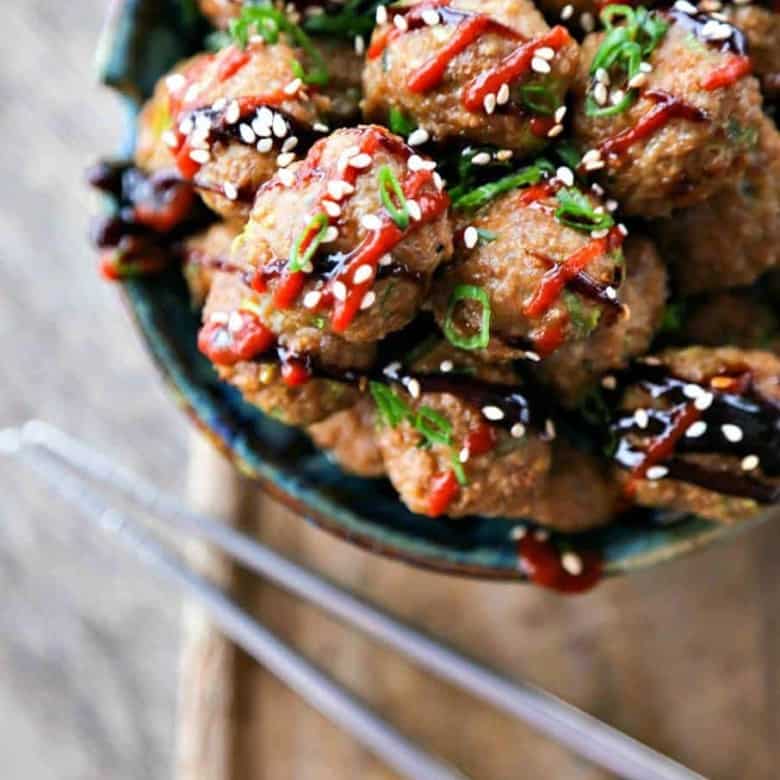 Fragrant, flavourful, ginger and hoisin flavoured baked Asian Turkey Meatballs from foodiewithfamily.com. Make a big batch to eat now and freeze for later!