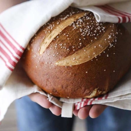 Soft Pretzel Bread and a video tutorial for shaping the round from foodiewithfamily.com