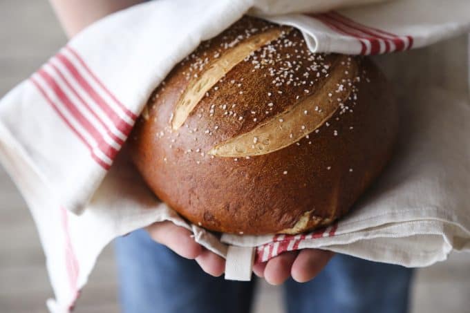 Soft Pretzel Bread and a video tutorial for shaping the round from foodiewithfamily.com