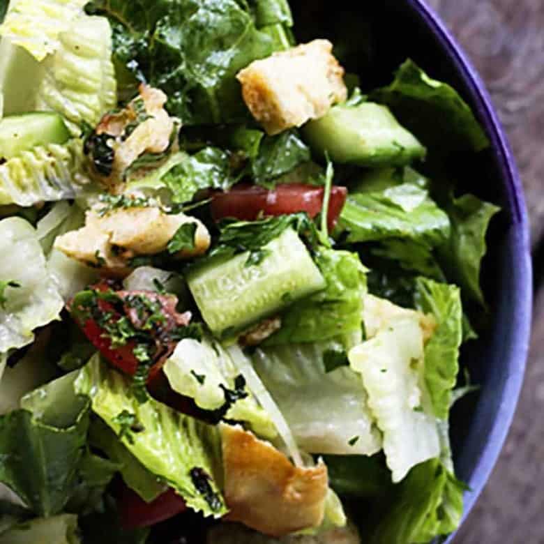 Fresh, garlicky, lemony Fattoush -Crumbled Pita Chip Salad: fresh enough to lift the winter doldrums or make your summer happy!