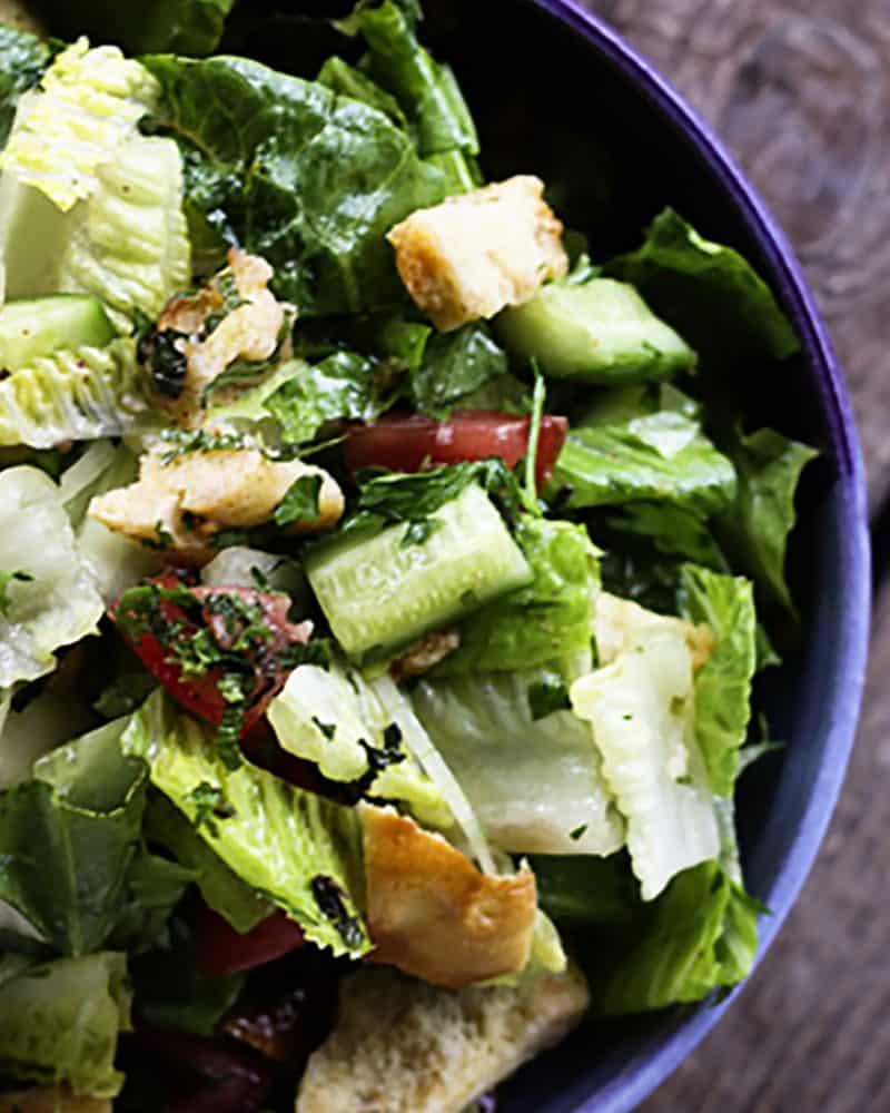 Fresh, garlicky, lemony Fattoush -Crumbled Pita Chip Salad: fresh enough to lift the winter doldrums or make your summer happy!