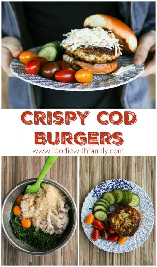 Easy, heEasy, healthy, homemade Crispy Cod Burgers with chives and Old Bay from foodiewithfamily.com