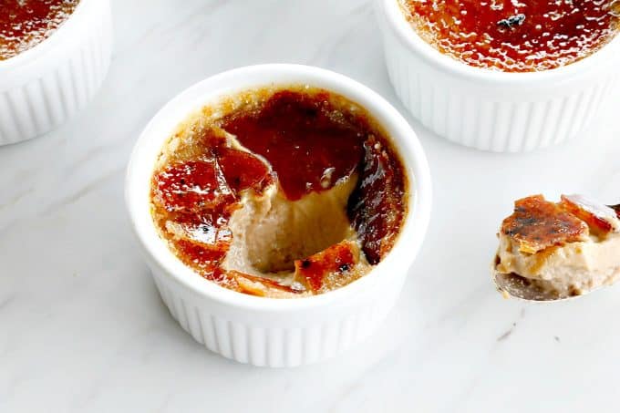 Chai Creme Brulee: the thin layer of crisp burnt-sugar caramel sits on top of a velvety and smooth custard redolent with cinnamon, nutmeg, cardamom, and other spices; it tastes just like a caramel chai latte.