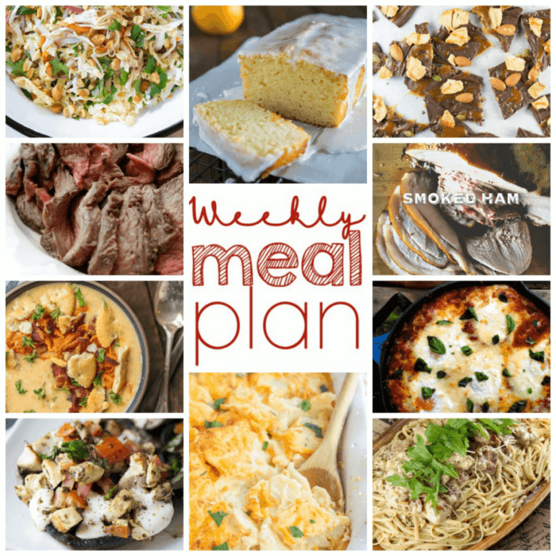 Easy Meal Plan Week 91- 11 great bloggers bringing you a week's worth of main dishes, side dishes, and desserts.