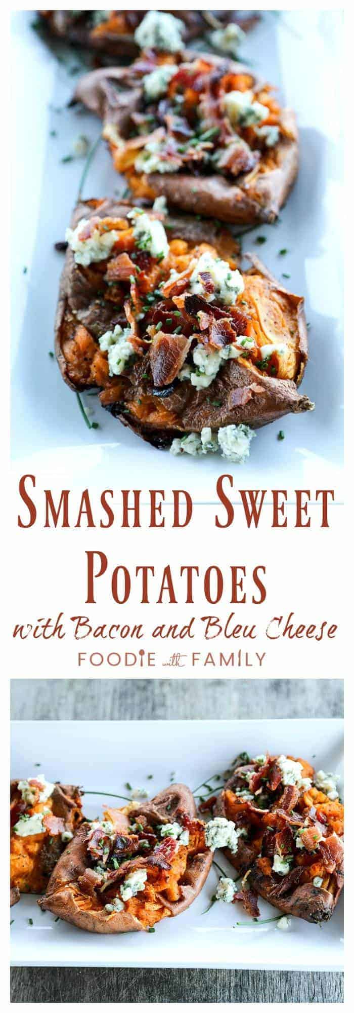 Crisp on the edges and tender at the center, these Smashed Sweet Potatoes with Bacon and Bleu Cheese are a simple but stunning side dish to accompany any grilled or roasted meat or a lovely light meal on their own.