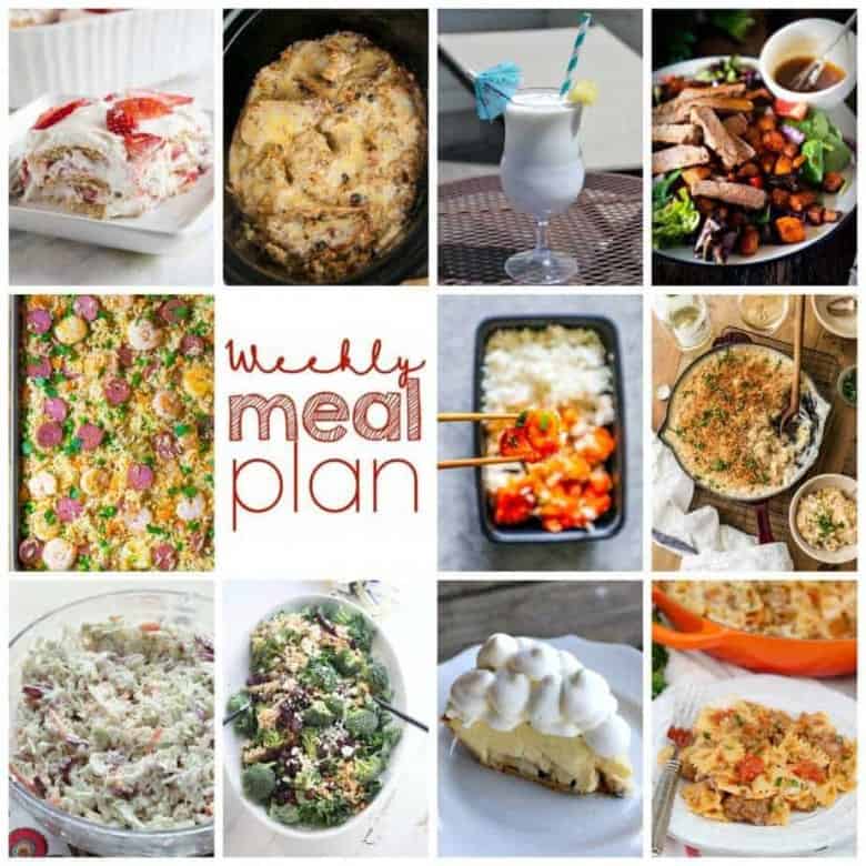 Easy Meal Plan Week 102- 10 top bloggers bringing you a week's worth of main dishes, side dishes, beverages, and desserts!