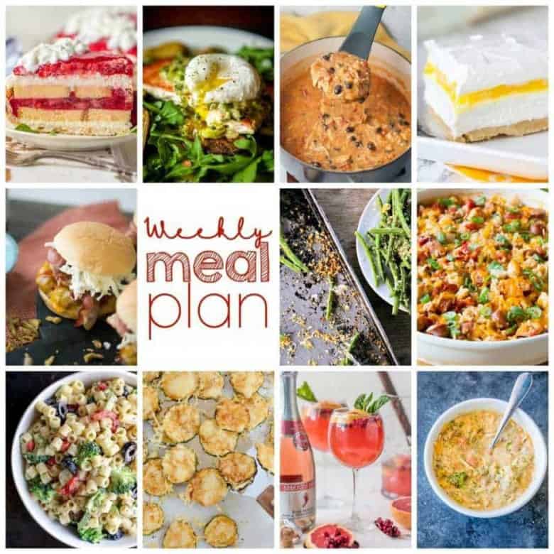 Easy Meal Plan Week 105: 10 Top Bloggers bringing you a week's worth of main dishes, side dishes, beverages, and desserts.