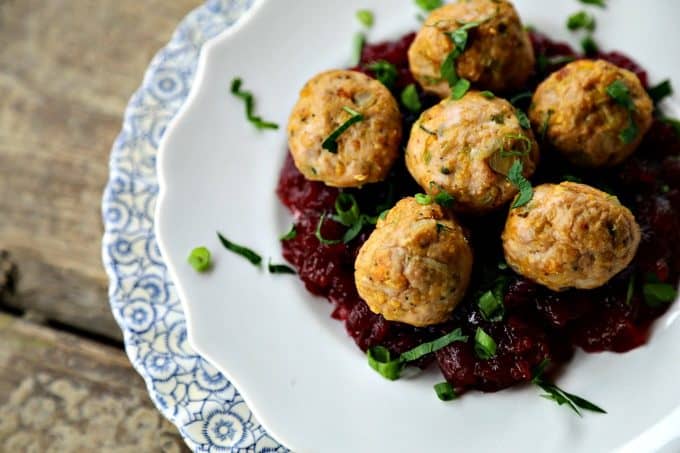 There's nothing boring about these turkey and stuffing meatballs made with cornbread stuffing mix & onions, celery, sage, and garlic softened in butter.