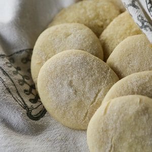 Stokoe Farms Legendary Sugar Cookies, pale, soft sugar cookies, granulated sugar topping, black and white tea towel