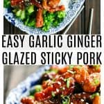 Easy Garlic Ginger Glazed Sticky Pork is tender strips of pork glazed with an easy sticky, sweet, spicy, garlicky, gingery sauce.