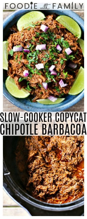 Use your crockpot to make Slow-Cooker Copycat Chipotle Barbacoa {Mexican Barbecue Shredded Beef} Garlicky, tender, shredded beef braised low and slow in a spicy, smoky, flavourful barbecue sauce for flavourful, versatile meals! 