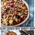 Slow Cooker Beef Barley Soup is hearty and comforting, easy to make, and incredibly delicious! It's absolutely bursting with tender beef, good-for-you vegetables, and flavourful, plump barley.