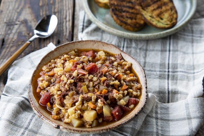 Slow Cooker Beef Barley Soup is hearty and comforting, easy to make, and incredibly delicious! It's absolutely bursting with tender beef, good-for-you vegetables, and flavourful, plump barley.