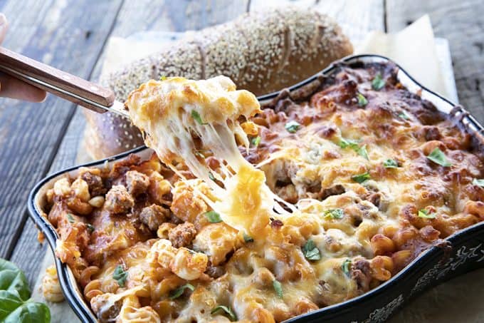 Pasta Bake loaded with meatballs, sauce, and scandalous amounts of melted cheese is exactly what you need tonight. Bonus: you don't need to pre-boil the pasta, so be ready to eat and be happy with very little work!