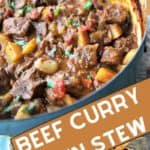 Beef Curry Stew is filled with tender beef cubes, potatoes, carrots, & onions slow-cooked in a flavourful gravy made with soul-warming curry spices.