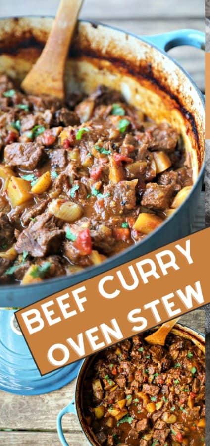 Beef Curry Stew is filled with tender beef cubes, potatoes, carrots, & onions slow-cooked in a flavourful gravy made with soul-warming curry spices.