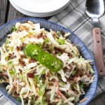 Jalapeno Coleslaw is a deliciously fresh, crunchy, savoury, summery salad to accompany all your grilled main dishes. Creamy, tangy, and easily adjustable to suit your heat-preferences, this super fresh spicy coleslaw is one you'll reach for again and again.