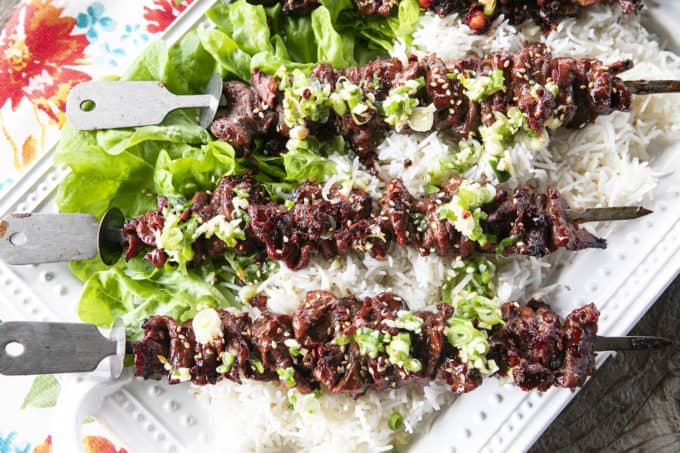 Korean Barbecue Grilled Flat Iron Steak is smoky, garlicky, unbelievably tender, and simple to prepare. This versatile main will be your new summer go-to!