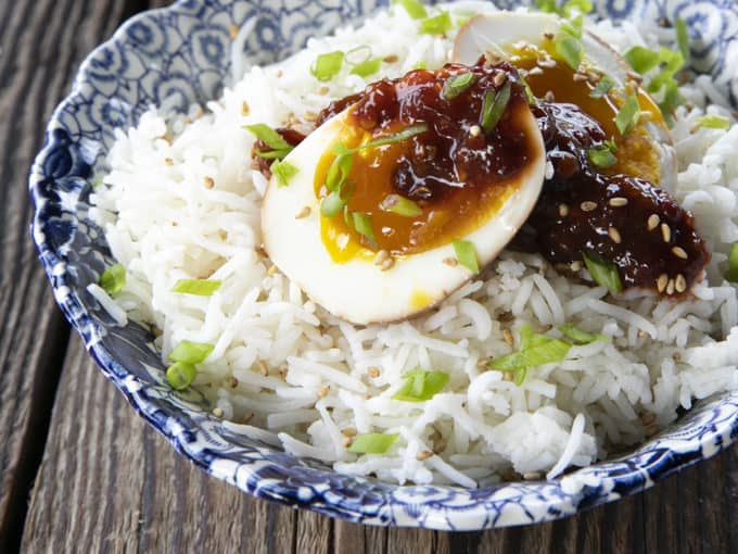 Soy Sauce Eggs or Ramen Eggs are boiled eggs soaked in a fragrant mix of soy sauce, brown sugar, rice vinegar, aromatics, and hot pepper. You'll be so happy they're easy because you'll always want them! This post includes instructions on how to make eggs to your preference in the instant pot! Whether you love soft boiled eggs, jammy medium boiled eggs, or hard boiled eggs, these instructions will help you nail them every single time!