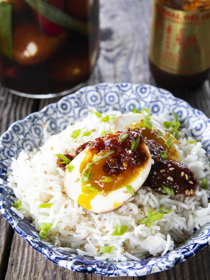Soy Sauce Eggs or Ramen Eggs are boiled eggs soaked in a fragrant mix of soy sauce, brown sugar, rice vinegar, aromatics, and hot pepper. You'll be so happy they're easy because you'll always want them! This post includes instructions on how to make eggs to your preference in the instant pot! Whether you love soft boiled eggs, jammy medium boiled eggs, or hard boiled eggs, these instructions will help you nail them every single time!