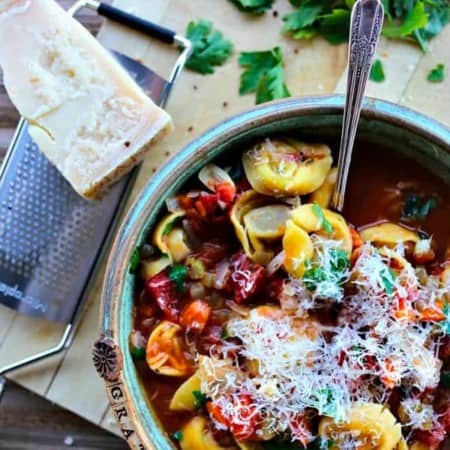 Tortellini Vegetable Soup is an easy and soul soothing weeknight potage brimming with pasta and vegetables.