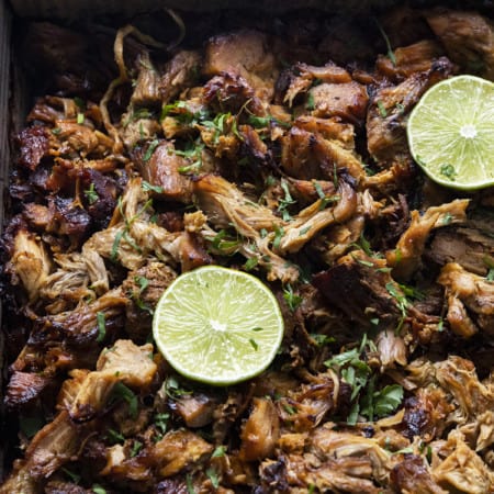 Mojo Pork or Cuban pork made in a slow cooker and crisped in the oven.