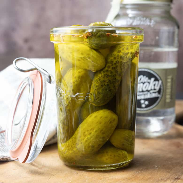 Moonshine pickles might sound crazy, but these high-octane pickles and their brine make cocktail time infinitely more exciting. Crunchy, delightful, and ever-so delicious, you can snack on the pickles then take a shot of the brine!