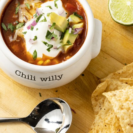 You’ve got to love 5 Ingredient Taco Soup both for the exuberantly flavourful taco flavour and for the incredible ease with which it’s prepared. Any meal that comes together in 15 minutes and makes my whole family happy has my heart and this quick and easy soup fits that bill! As if that wasn’t enough to recommend this taco soup is customizable based on your own personal preferences and what you have on hand.