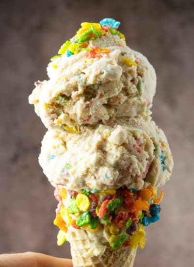 This easy, no-cook Fruity Pebbles Ice Cream tastes like a sweet bowl of your favourite fruity flavour cereal in ice cream form. It's a party!