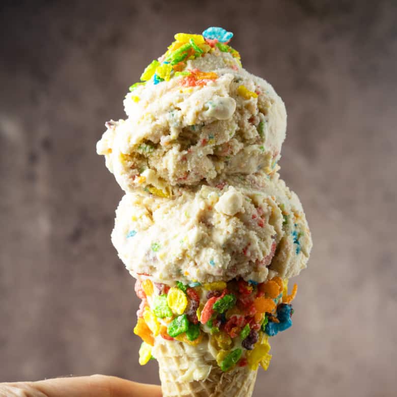 This easy, no-cook Fruity Pebbles Ice Cream tastes like a sweet bowl of your favourite fruity flavour cereal in ice cream form. It's a party!