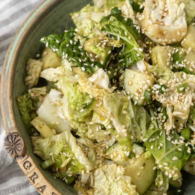 japanese cabbage and cucumber salad in a bowl