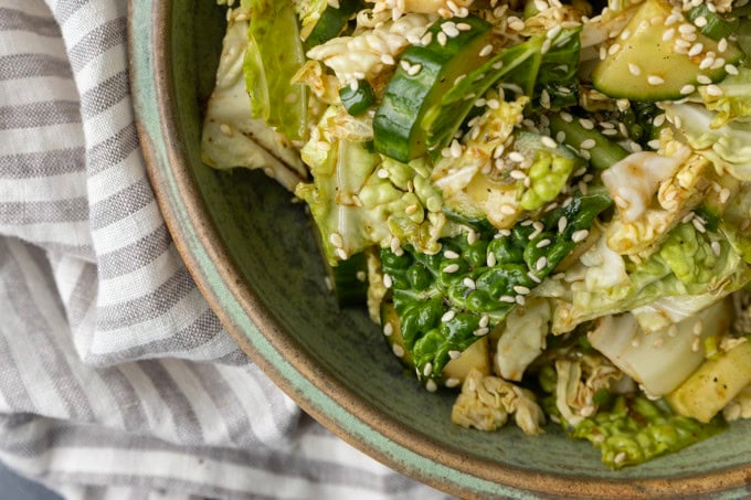 japanese cabbage and cucumber salad in a bowl