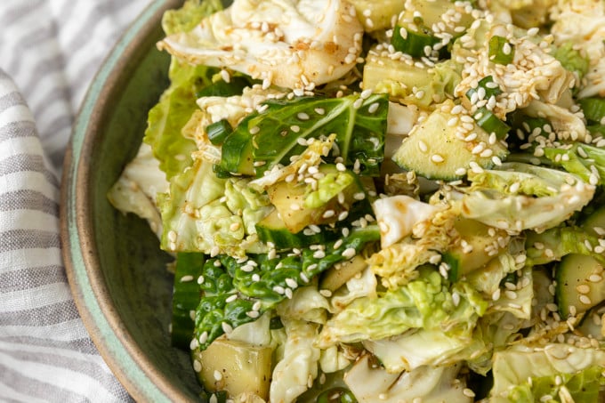 japanese cabbage and cucumber salad in a bowl