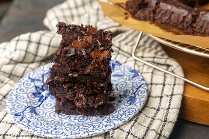 Greek yogurt brownies eggless brownies on a plate