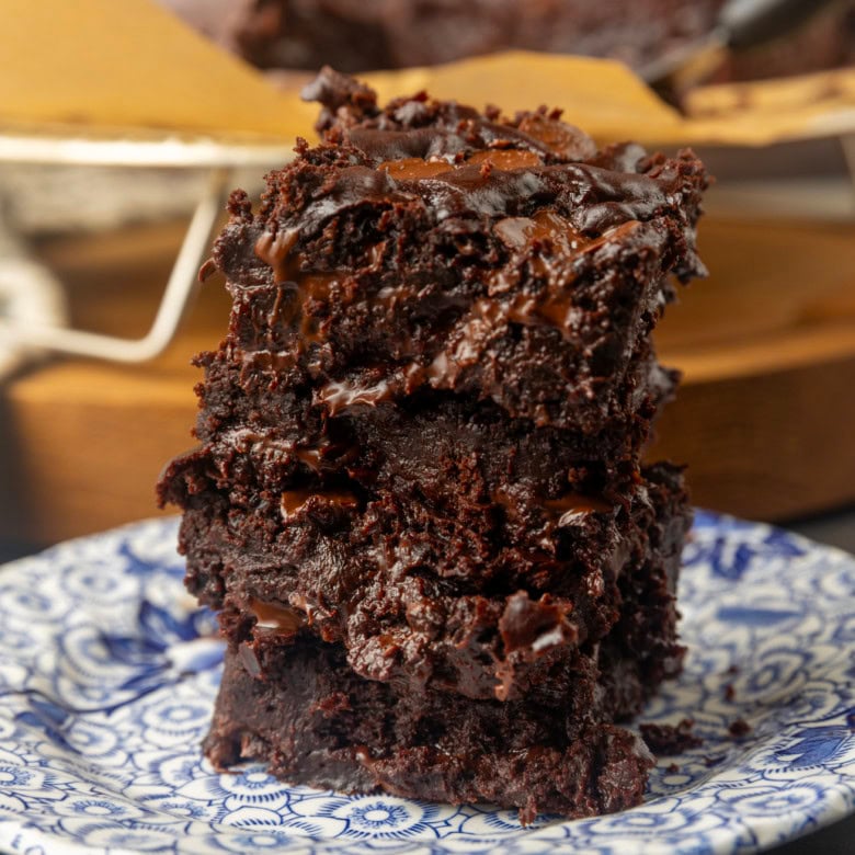 Greek yogurt brownies eggless brownies on a plate