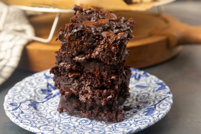 Greek yogurt brownies eggless brownies on a plate