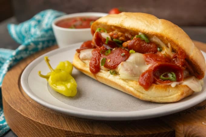 pizza sub sandwich on a plate