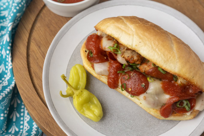 pizza sub sandwich on a plate