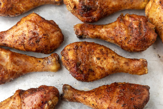 smoked chicken drumsticks on a pan