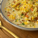 corn potato chowder in a bowl