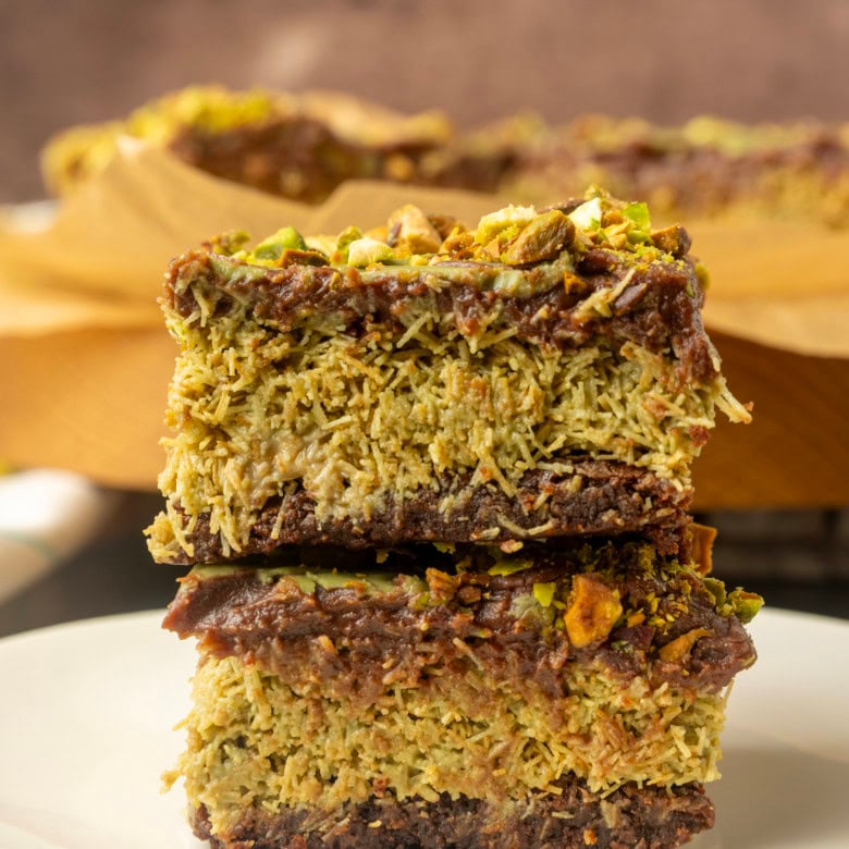 Viral Dubai Chocolate Brownies on a plate
