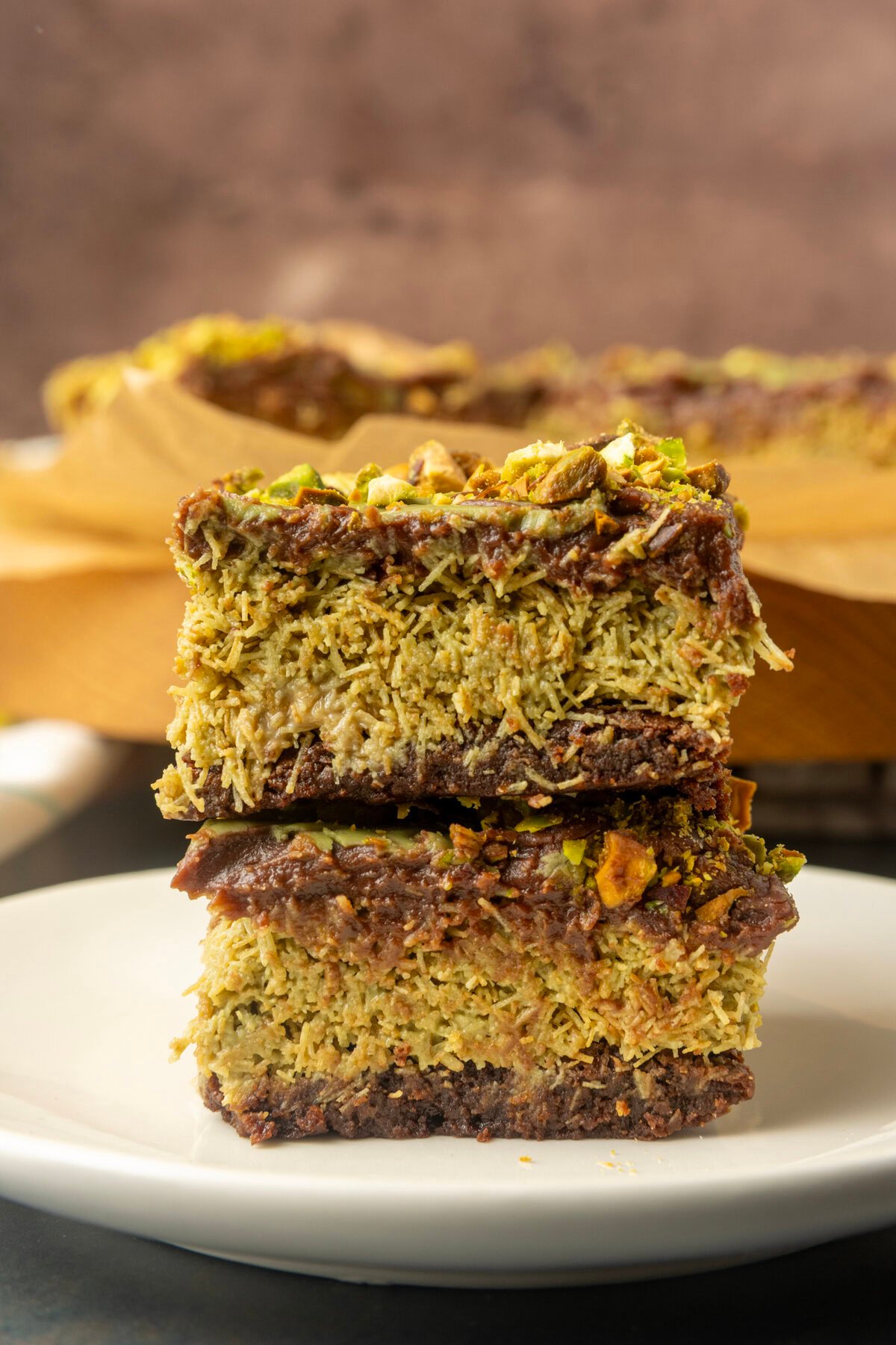 Viral Dubai Chocolate Brownies on a plate