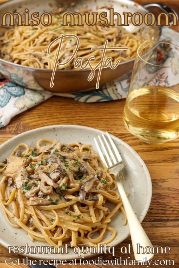 miso mushroom pasta on a plate