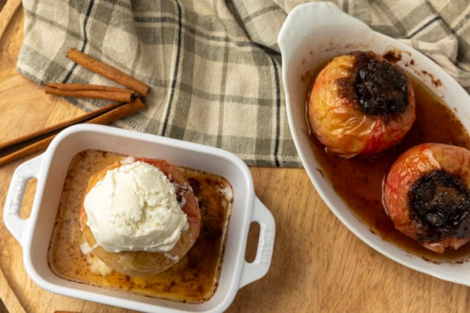 old-fashioned baked apples in ramekins
