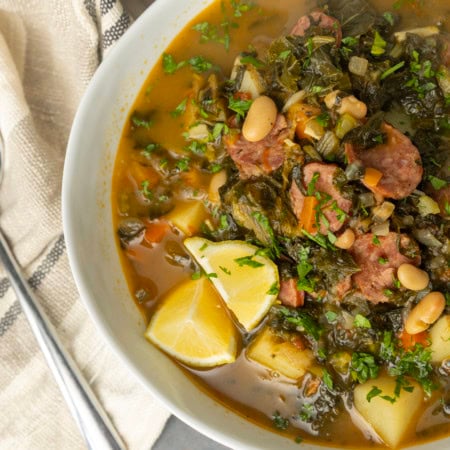 swamp soup in a bowl and in a dutch oven
