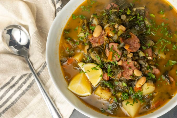 swamp soup in a bowl and in a dutch oven
